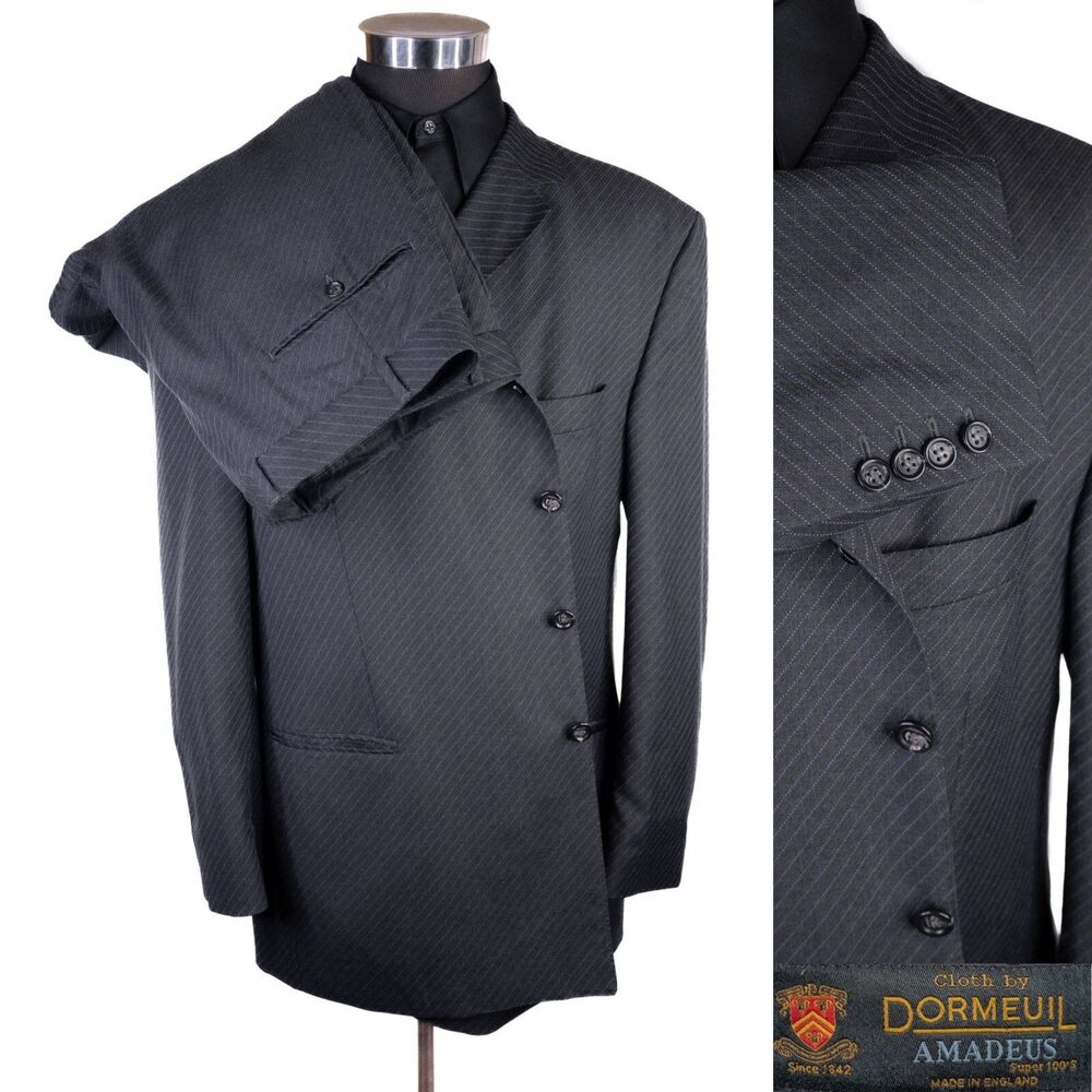Dormeuil Amadeus 2-Pcs 4 Button Gray Striped Suit Jacket Blazer 48R Pants 40x31